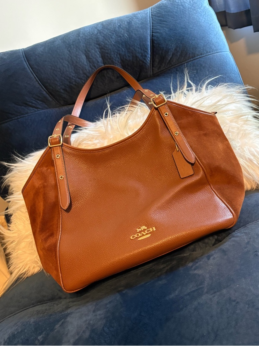 Coach Meadow Brown Pebbled Leather and Suede Shoulder Bag